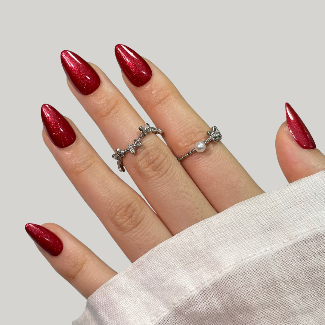 Glitter Red Almond Press-On Nails